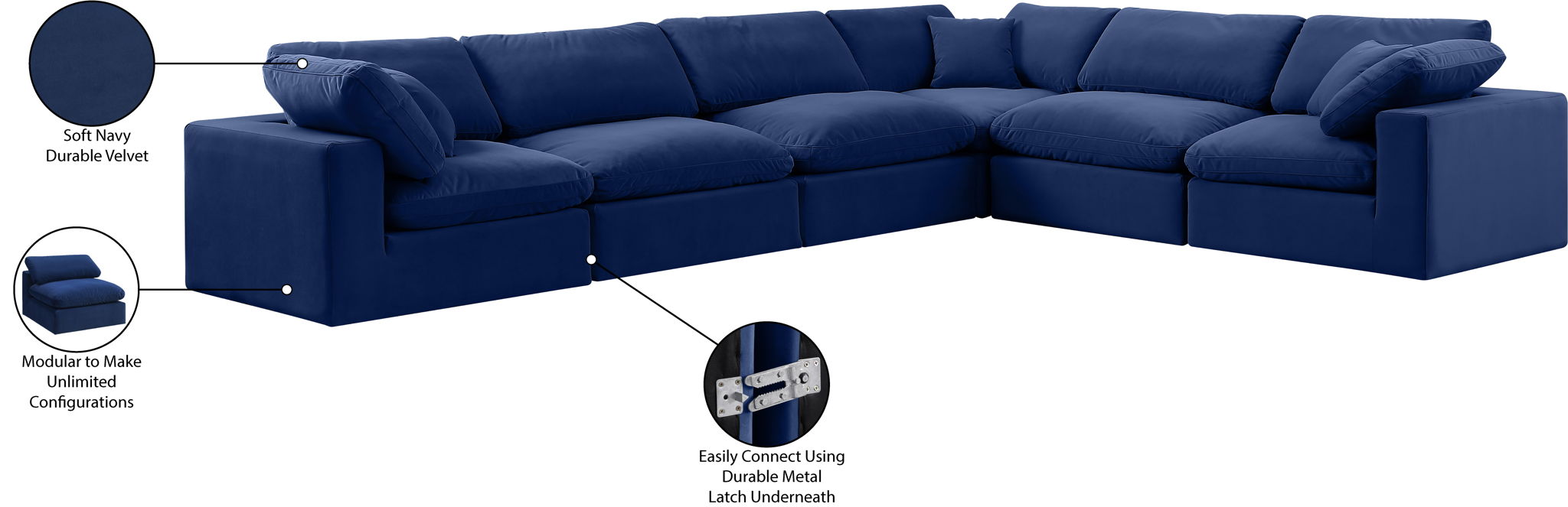 Comfy - 6 Piece Velvet Modular Corner Sectional