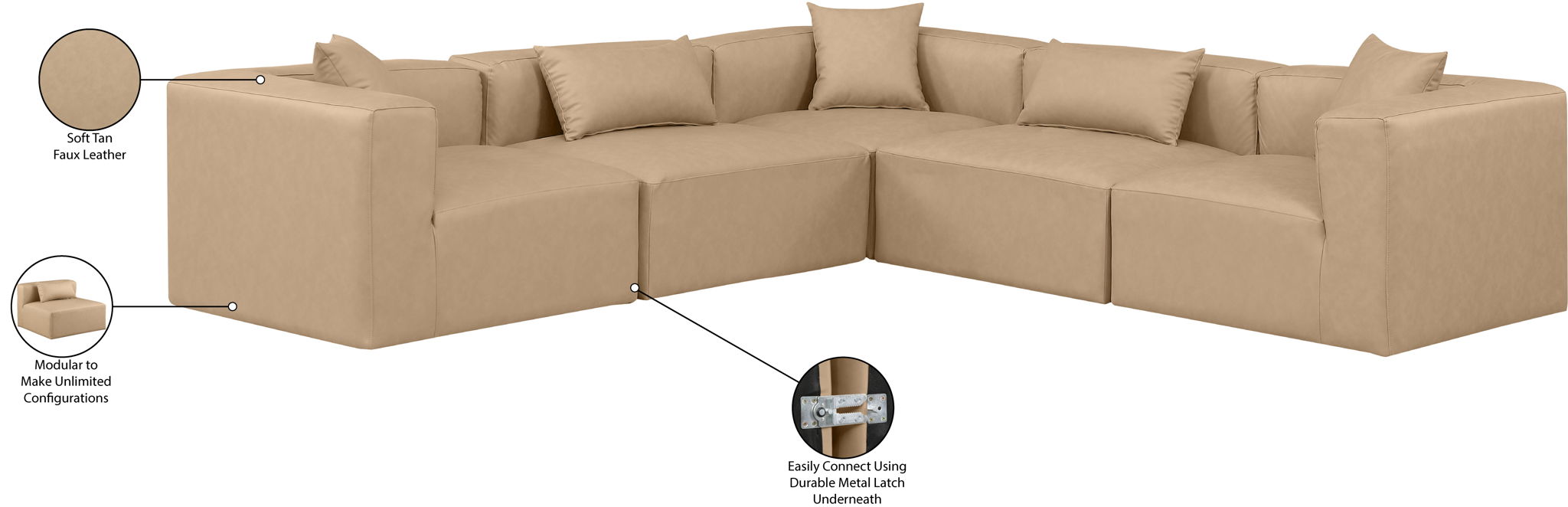 Cube - 5 Piece Modular Corner Sectional - Tan