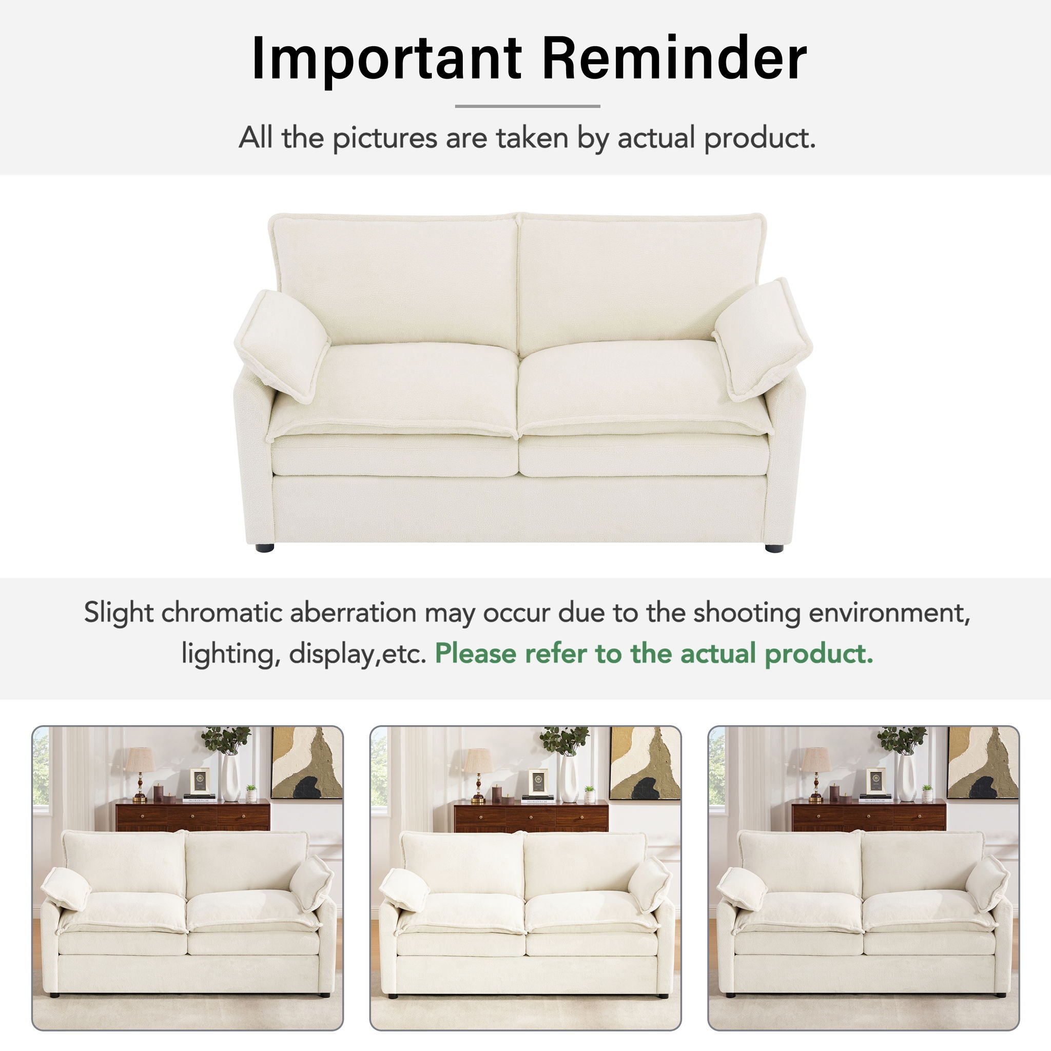 Modern Loveseat Sofa, Upholstered Couch With Side Storage Pockets