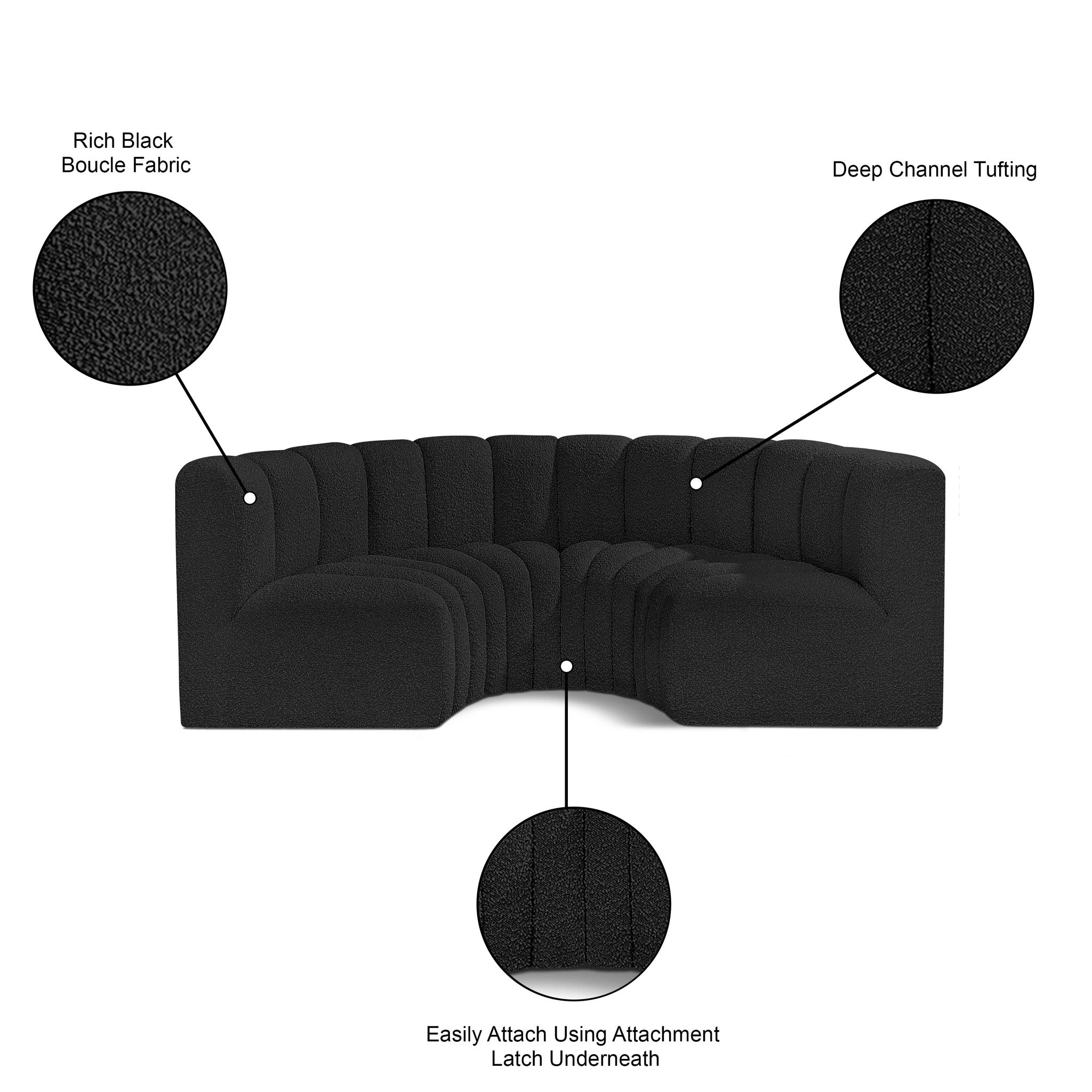 Arc - Boucle Fabric 4 Piece U-Shaped Modular Sofa