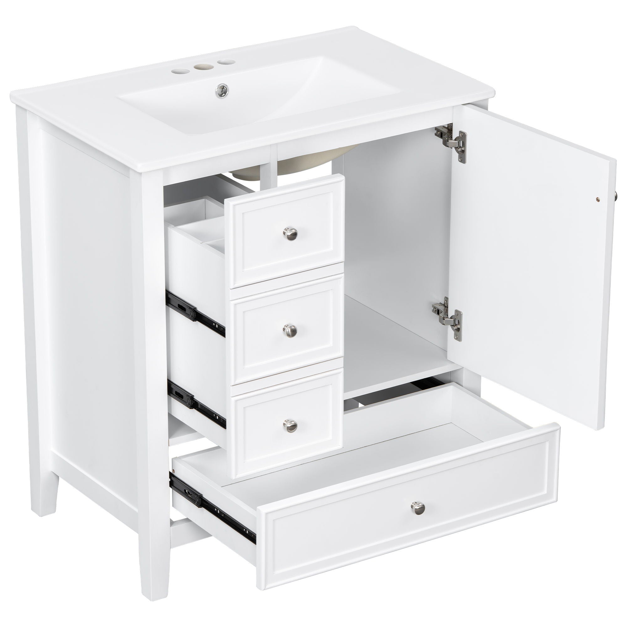 Modern Bathroom Vanity With Sink, 1 Cabinet & 3 Drawers