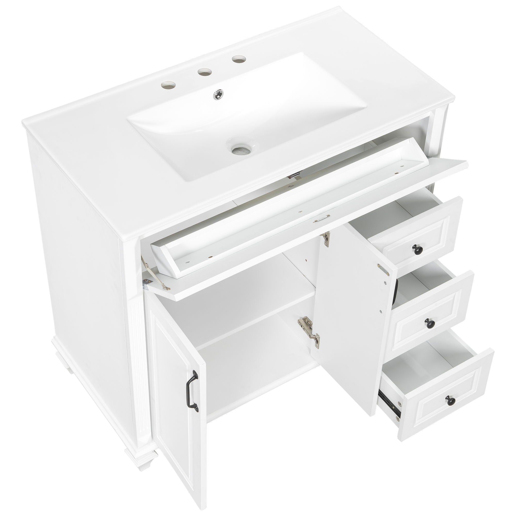 Modern Bathroom Vanity With Sink, 3 Drawers & 2 Doors