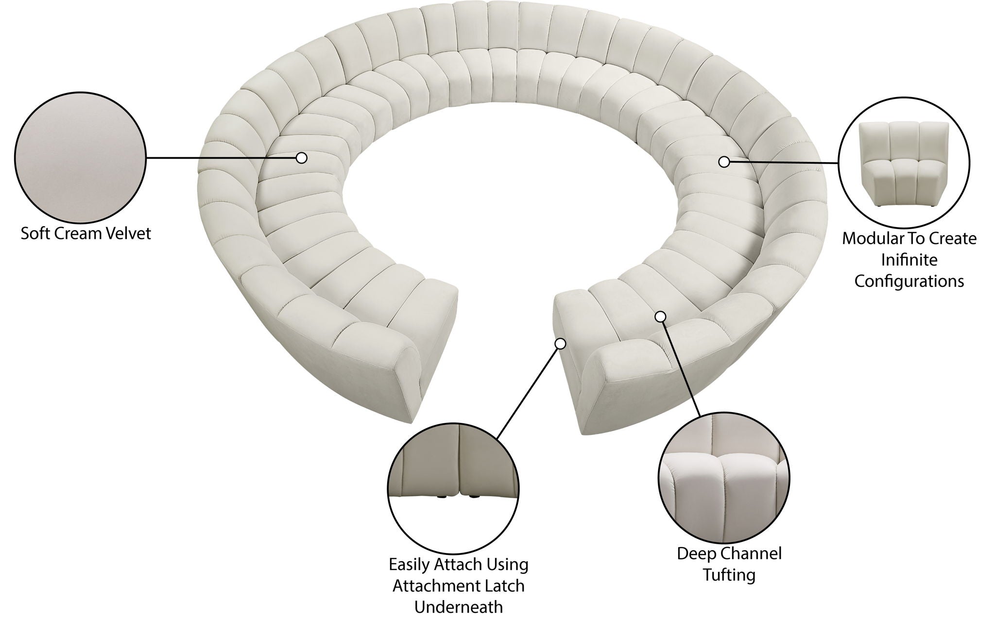 Infinity - 12 Piece Velvet Modular Sectional