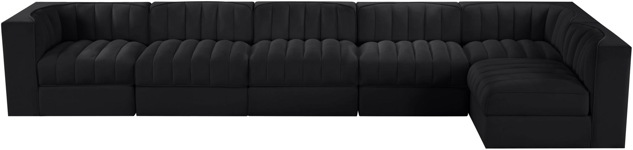 Rummi - Velvet Performance Fabric Upholstered 6 Piece Modular Sectional, L-Shaped (Right)