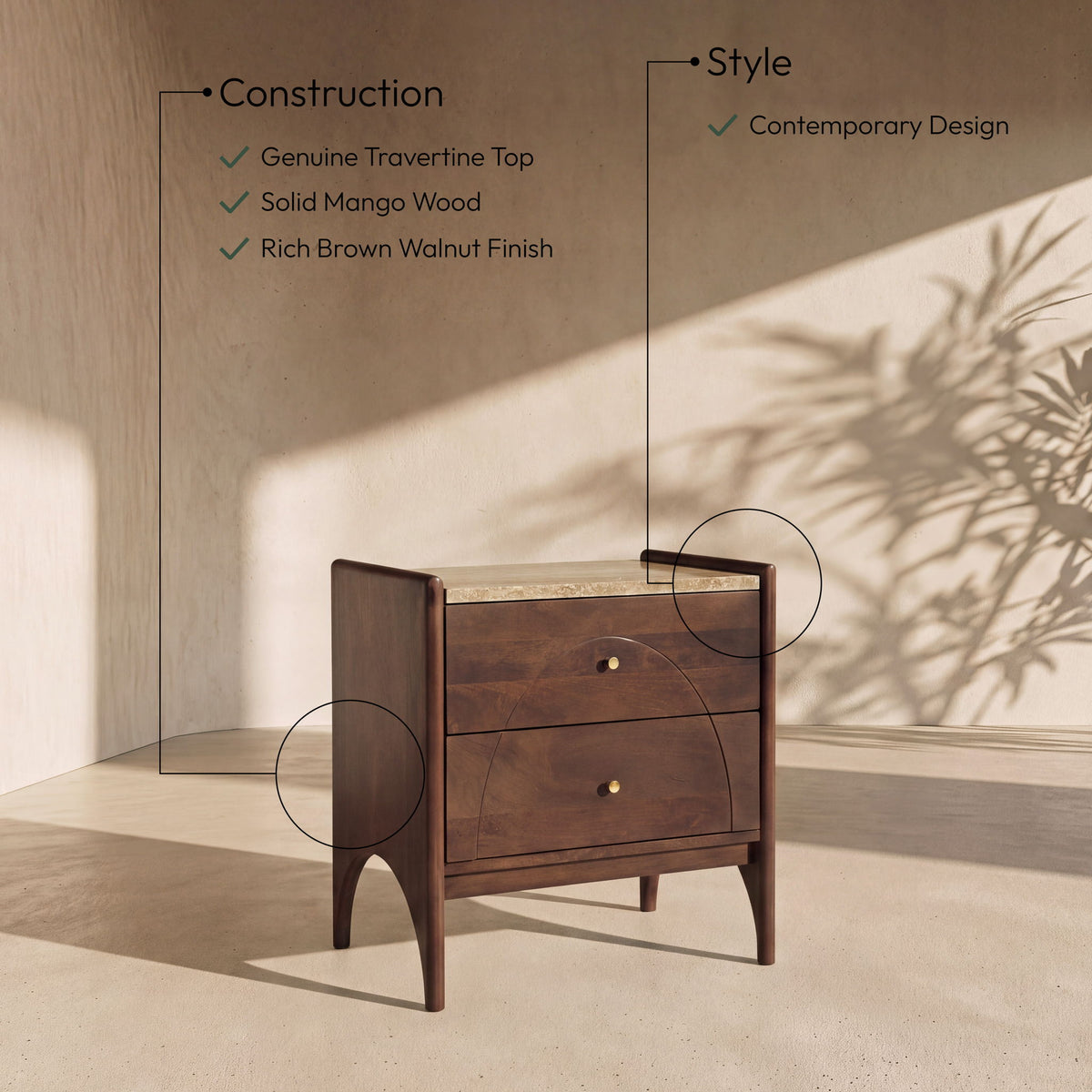 Veya - 22" Mango Wood Nightstand