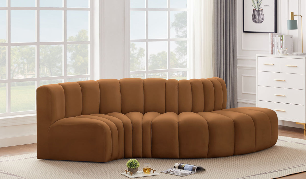Arc - Velvet 4 Piece L-Shaped Modular Sofa - Saddle