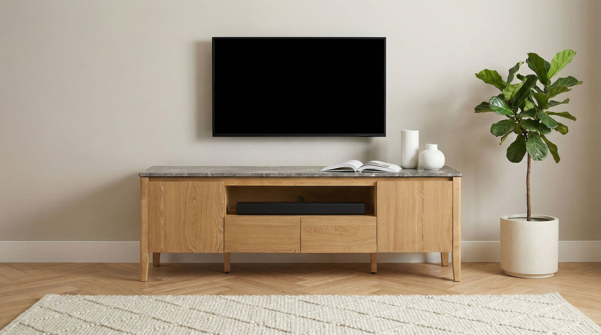 Bradley 63-inch 2-Door SmartTop™ TV Stand Grey and Natural