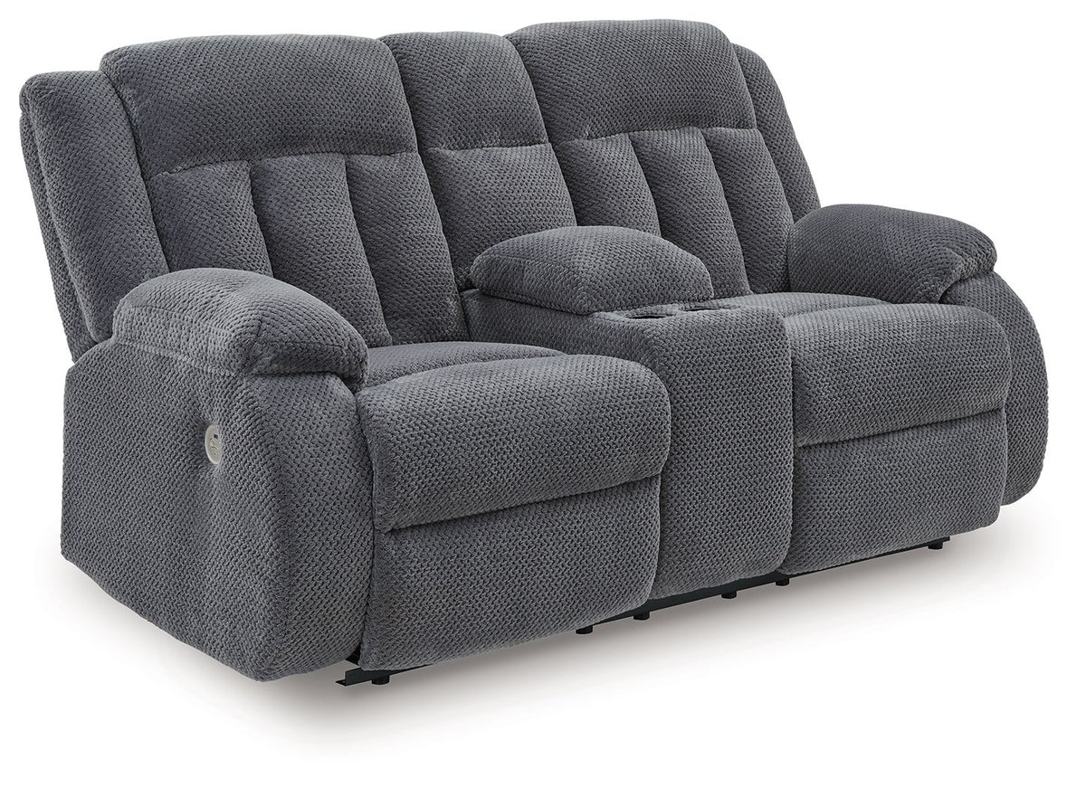 Observation - Double Reclining Power Loveseat With Console - Steel