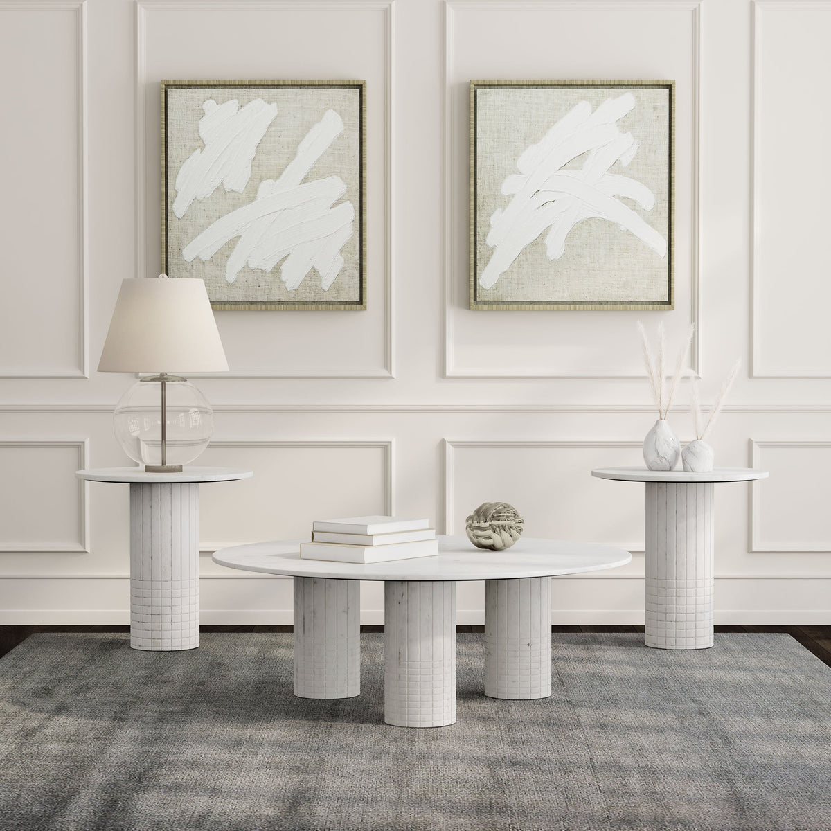 Astoria 3-piece Marble Coffee and End Table Set White