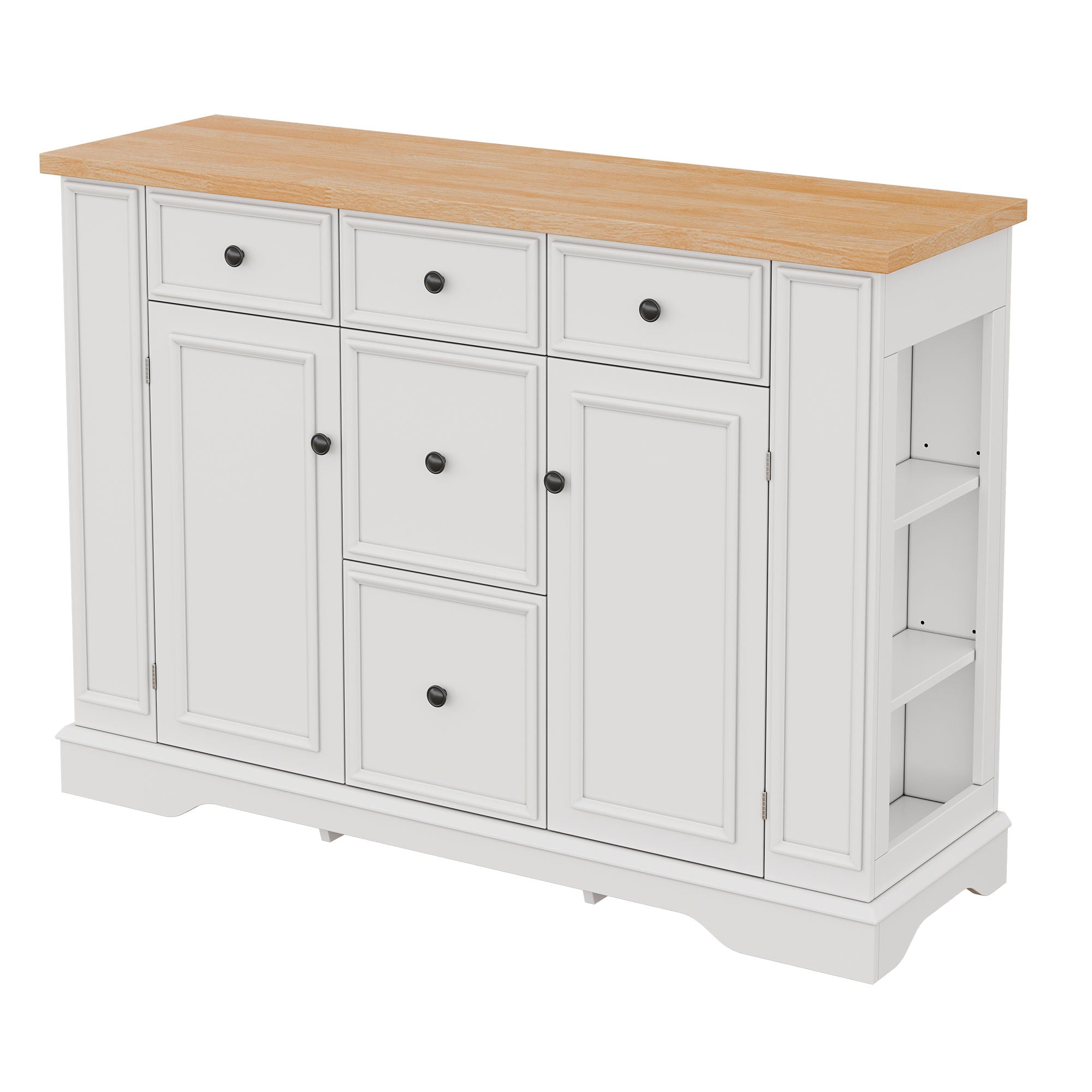 Sideboard Buffet Cabinet With 5 Drawers, 2 Cabinets, Adjustable Shelves, Kitchen Console Table For Dining Room - White