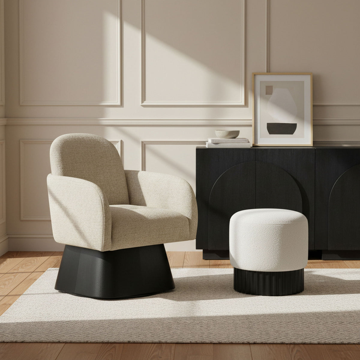 Marlowe - Linen Textured Fabric Upholstered Swivel Accent Chair - Stained Black