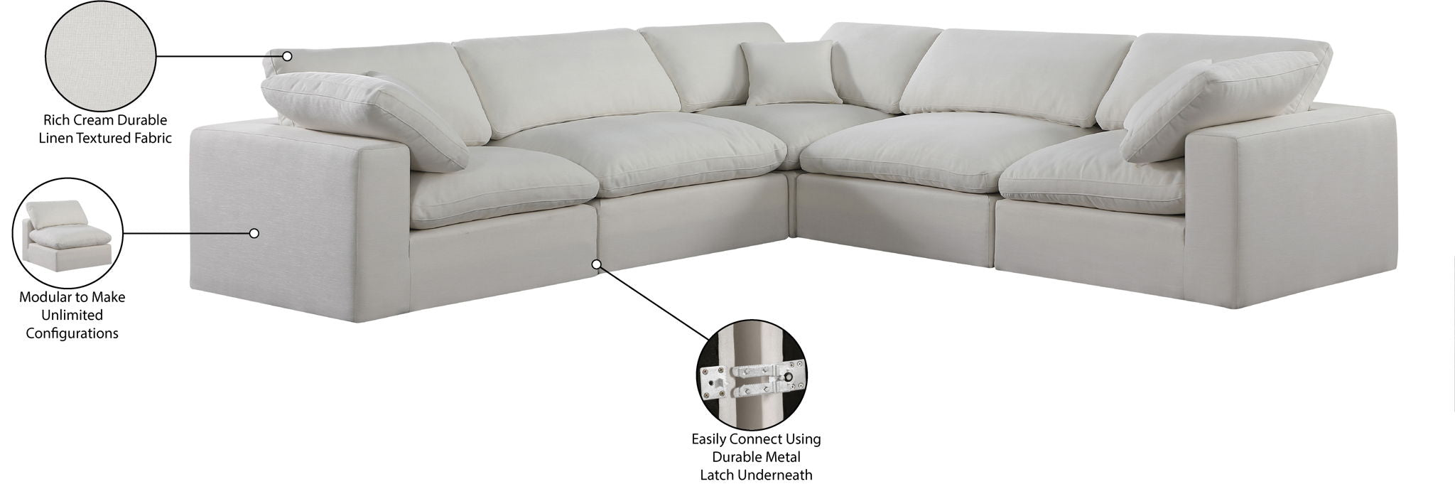 Comfy - 5 Piece Linen Modular Corner Sectional