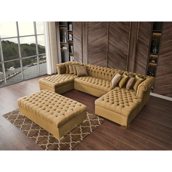 Nova Wholesale Furniture Lauren Fabric Ottoman LAUREN OTT-MUSTARD IMAGE 3