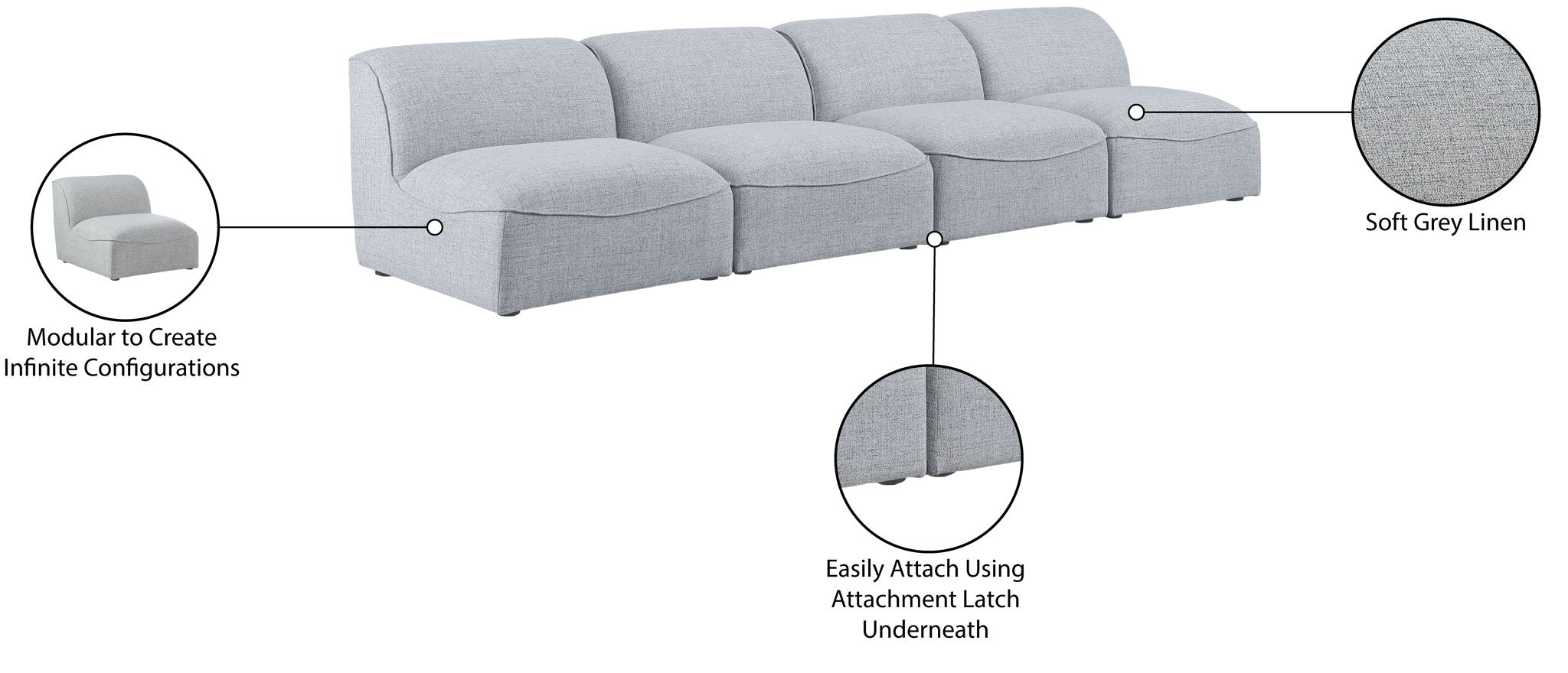 Miramar - 4 Seat Armless Modular Sofa