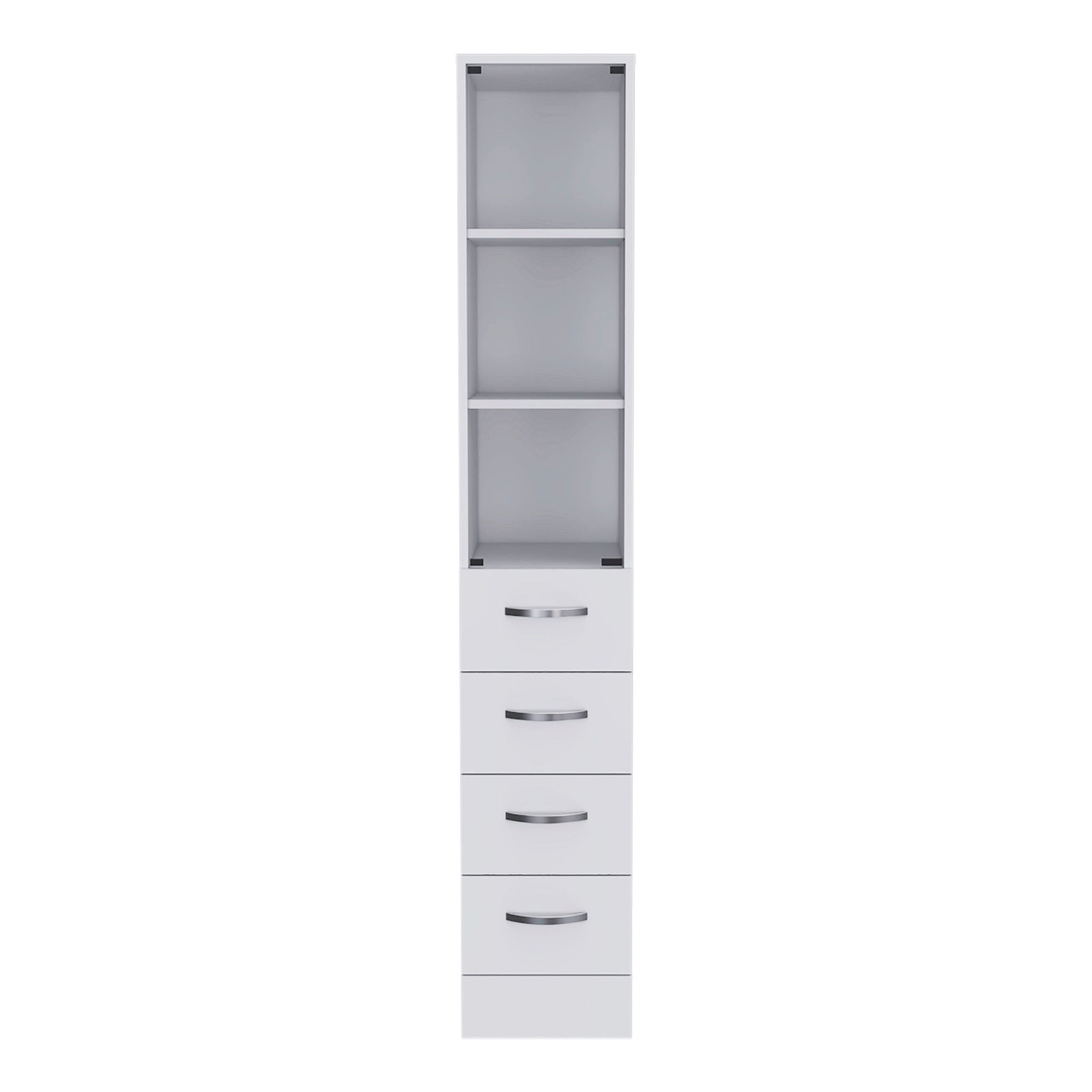 Linen Cabinet, 3 Shelves, 4 Drawers And Metal Handles - White
