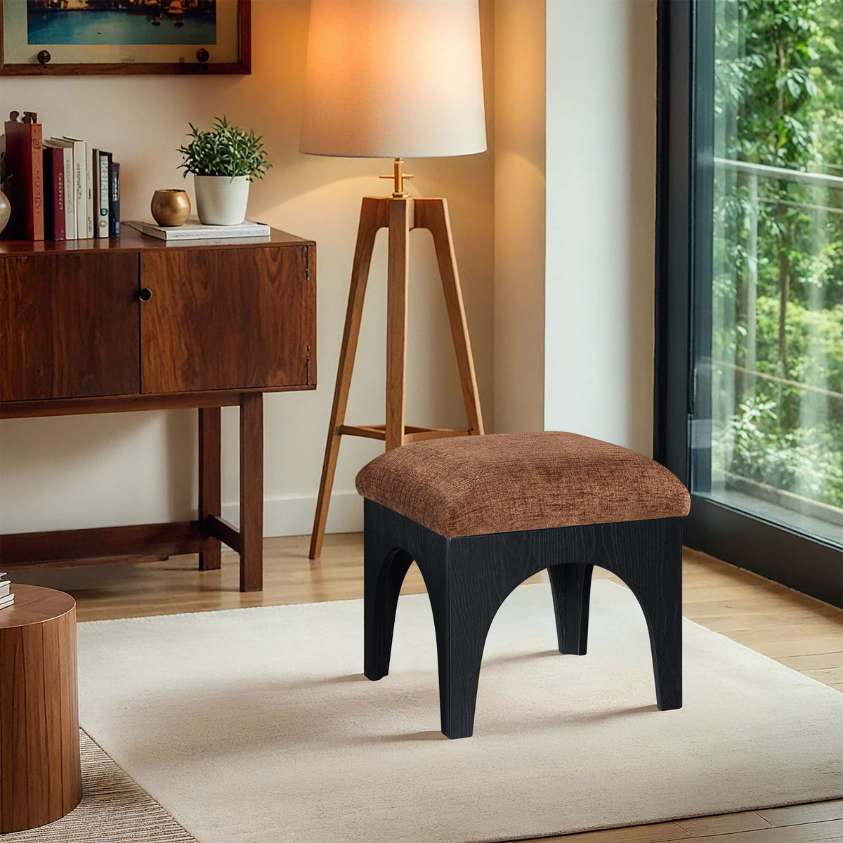 Lawson - Chenille Fabric Ottoman - Black Base