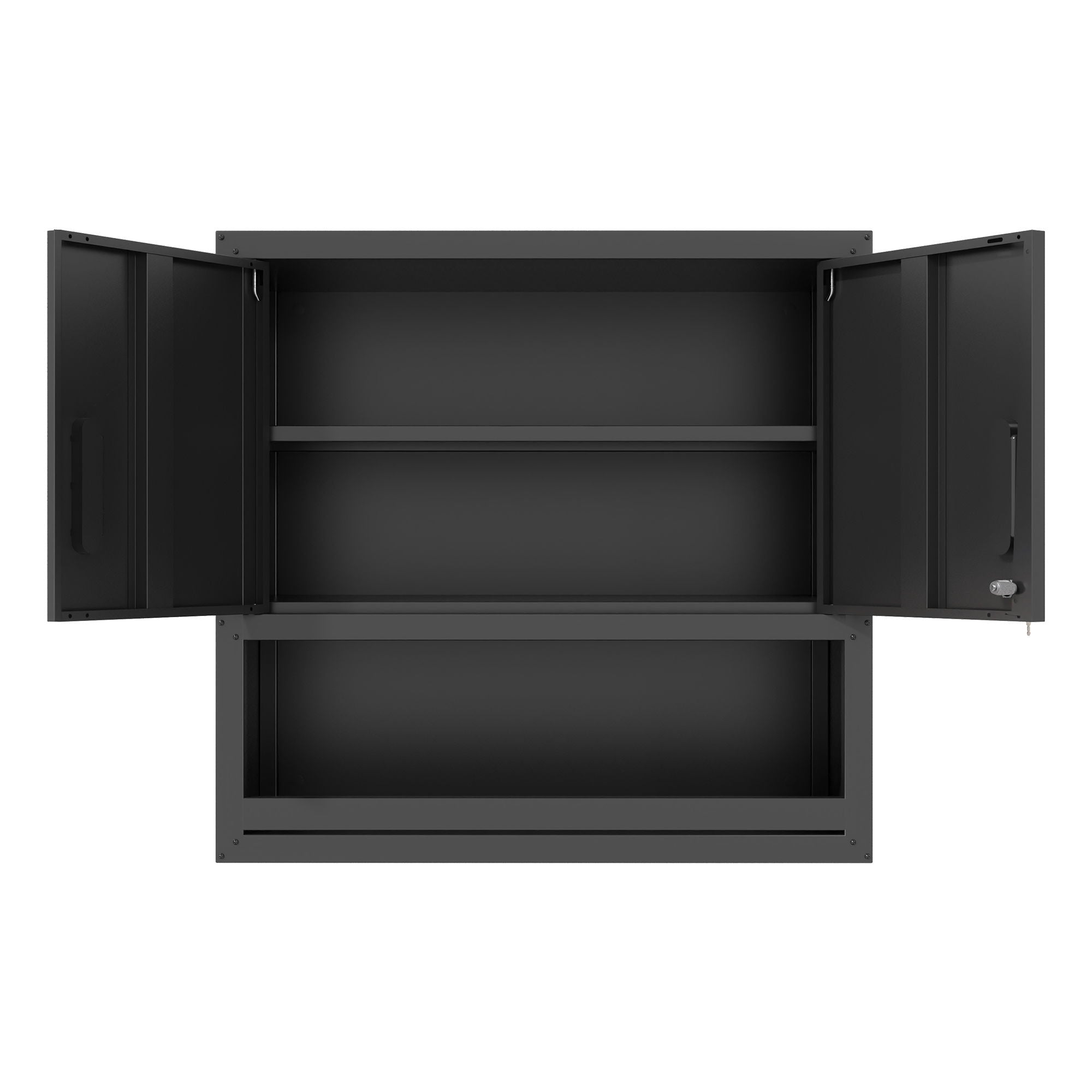 Wall-Mounted Storage Cabinet With Locking Door, 1 Shelf And Open Drawer - Black