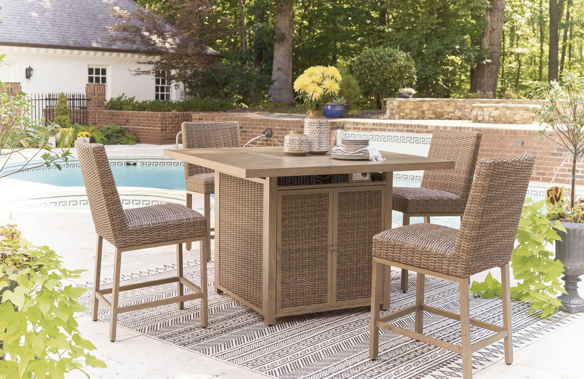 Walton Bridge - Square Bar Table With Fire Pit - Driftwood