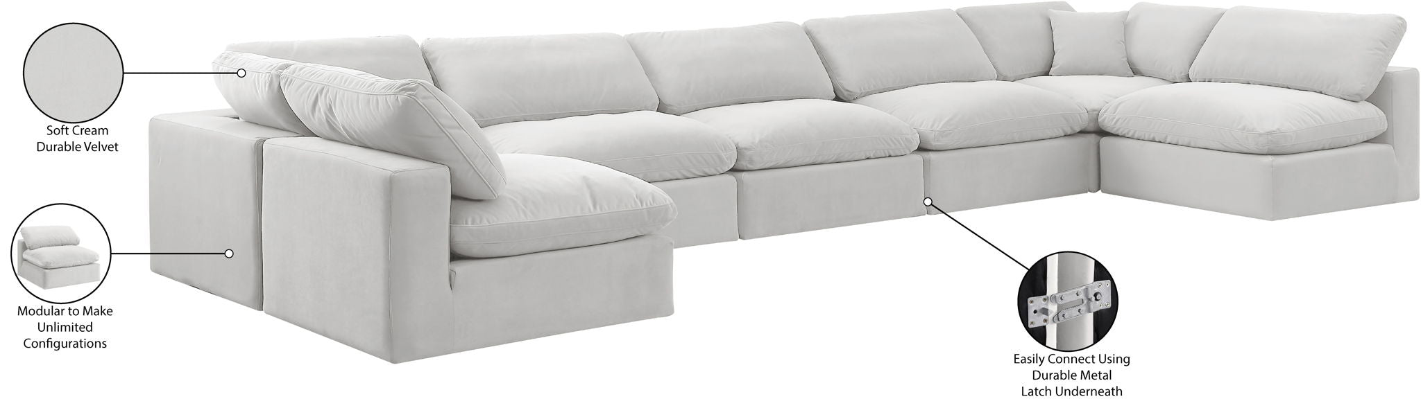 Comfy - 7 Piece Velvet Modular Armless Sectional