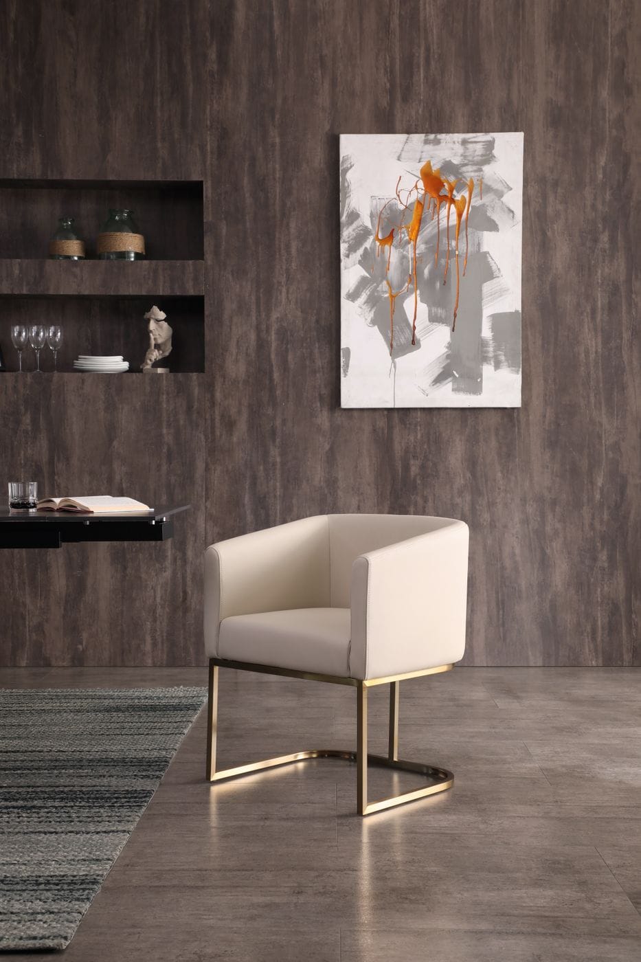 Yukon - Modern Beige Bonded and Antique Brass Dining Chair