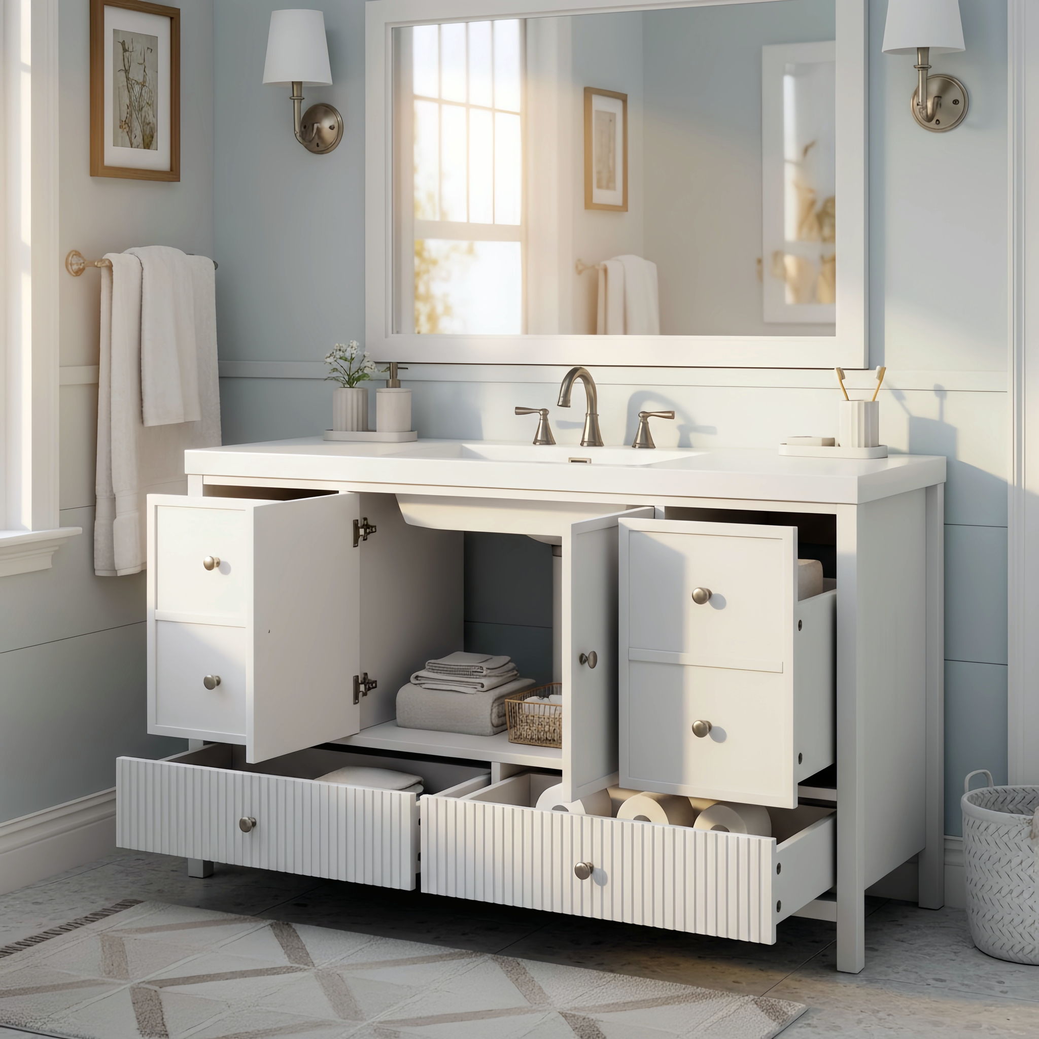 Bathroom Vanity With Separate Sink, Soft Close Doors And 4 Drawers