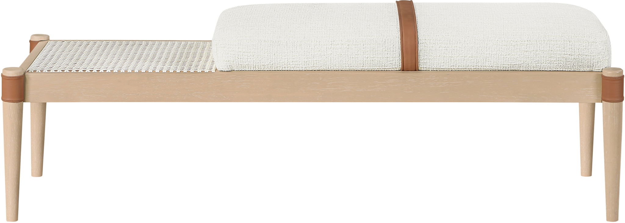 Nara - Linen Textured Fabric Upholstered Bench - Painted Natural
