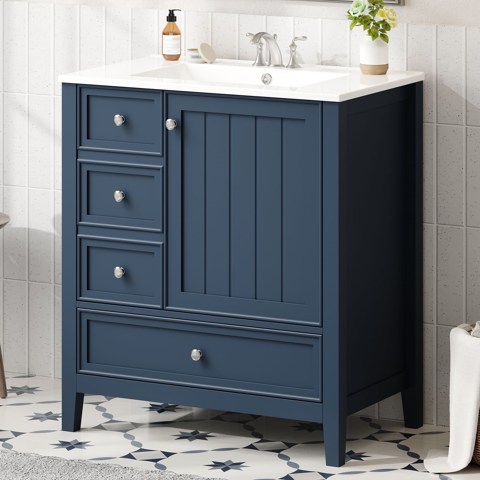 Modern Bathroom Vanity With Sink, 1 Cabinet & 3 Drawers