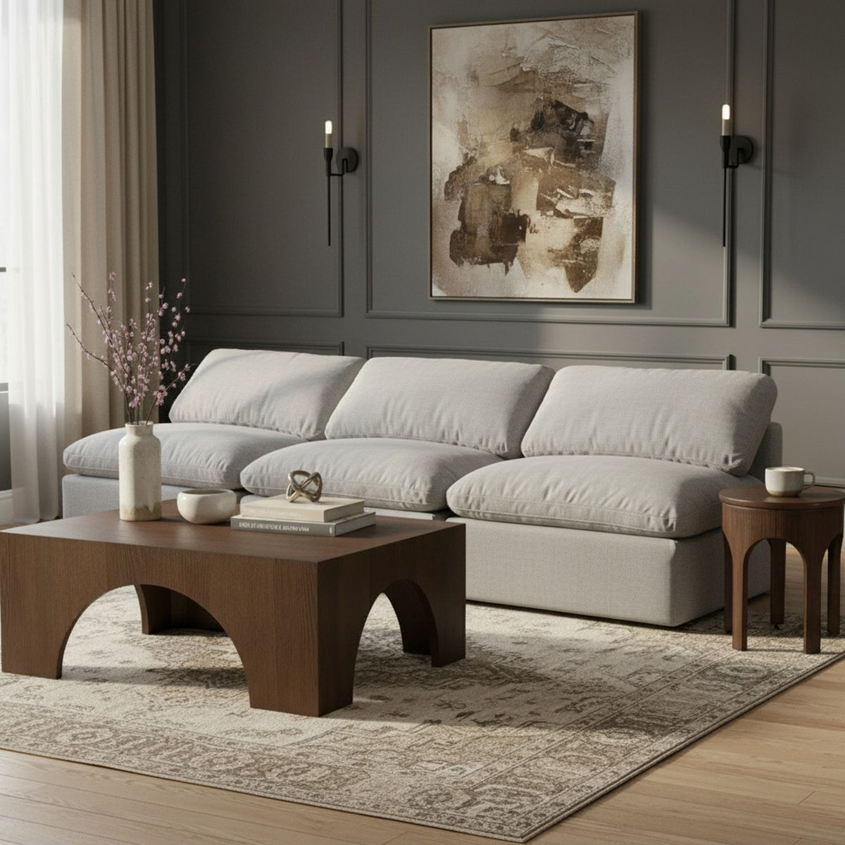 Indulge - Linen 3 Seat Modular Armless Sofa