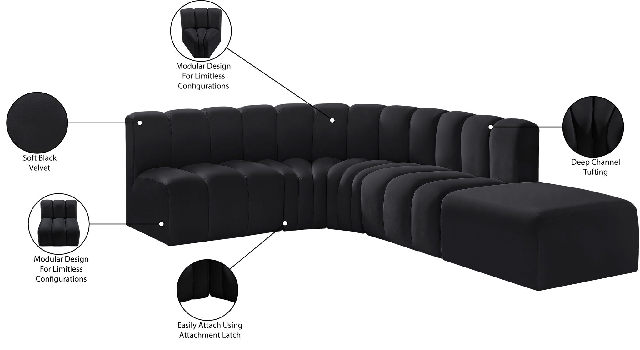 Arc - Velvet 5 Piece Corner Modular Sofa