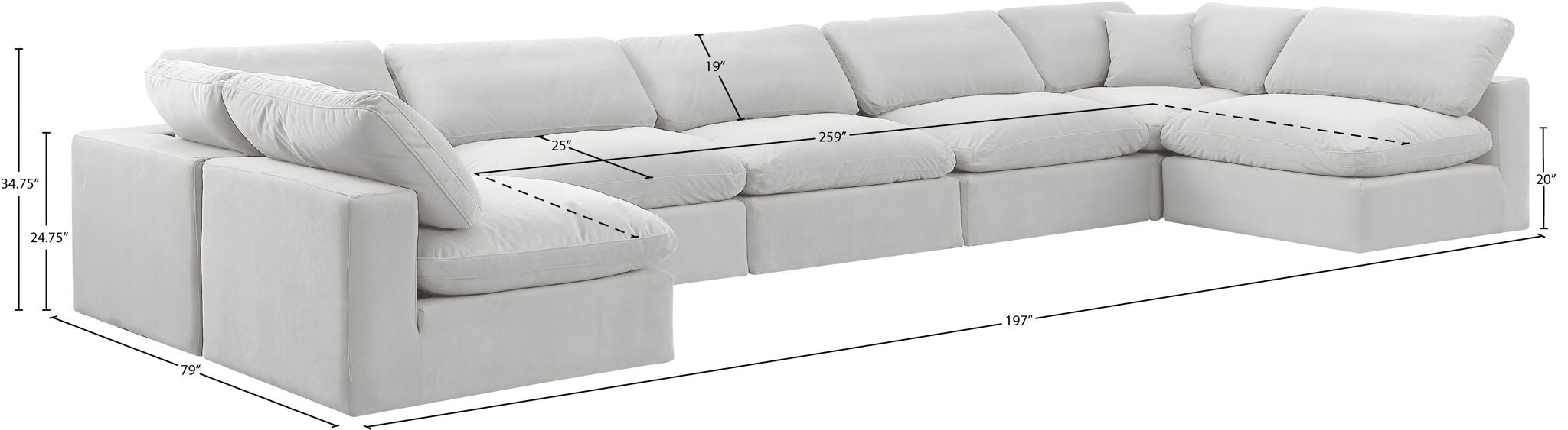 Comfy - 7 Piece Velvet Modular Armless Sectional