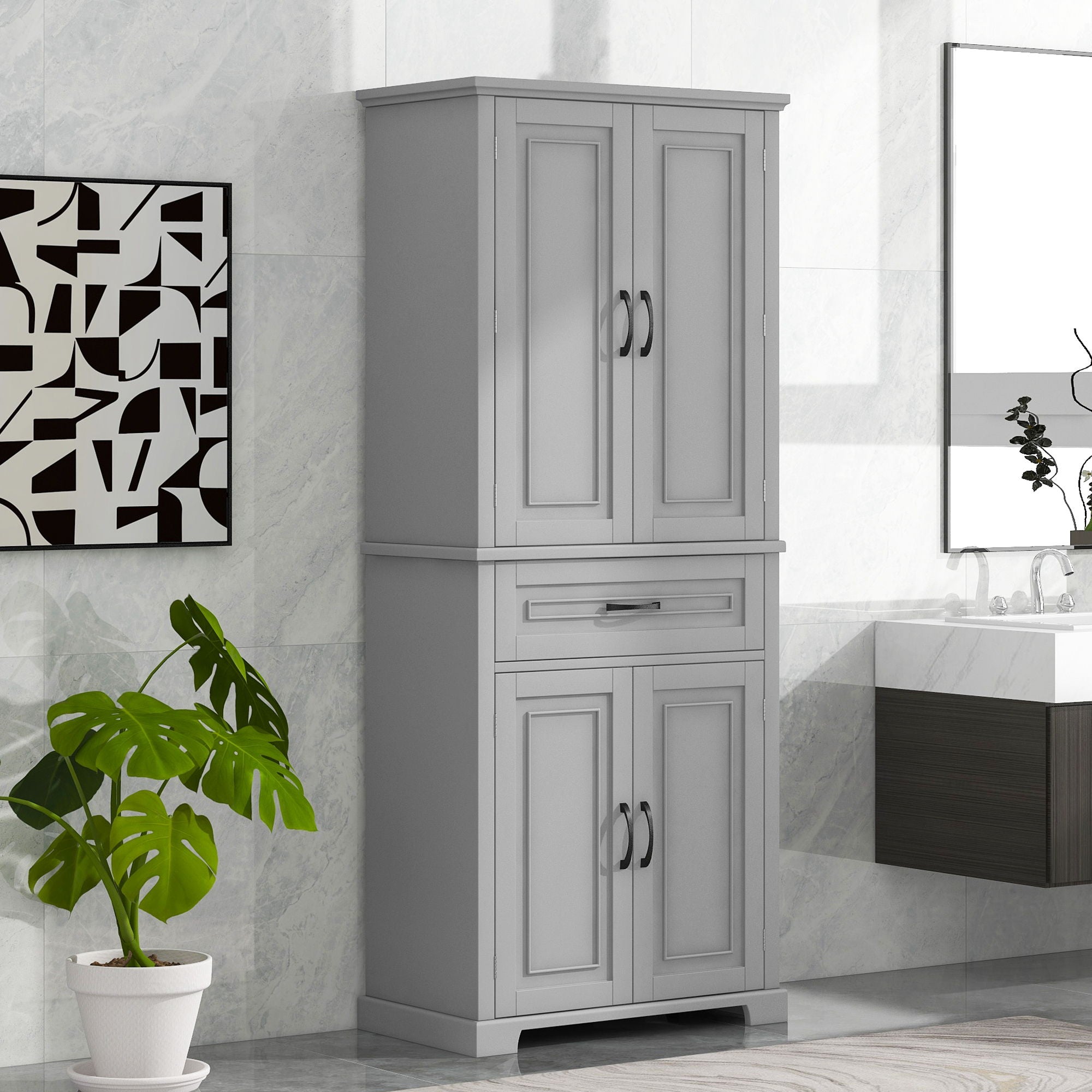 Bathroom Storage Cabinet With Doors And Drawer, Adjustable Shelf