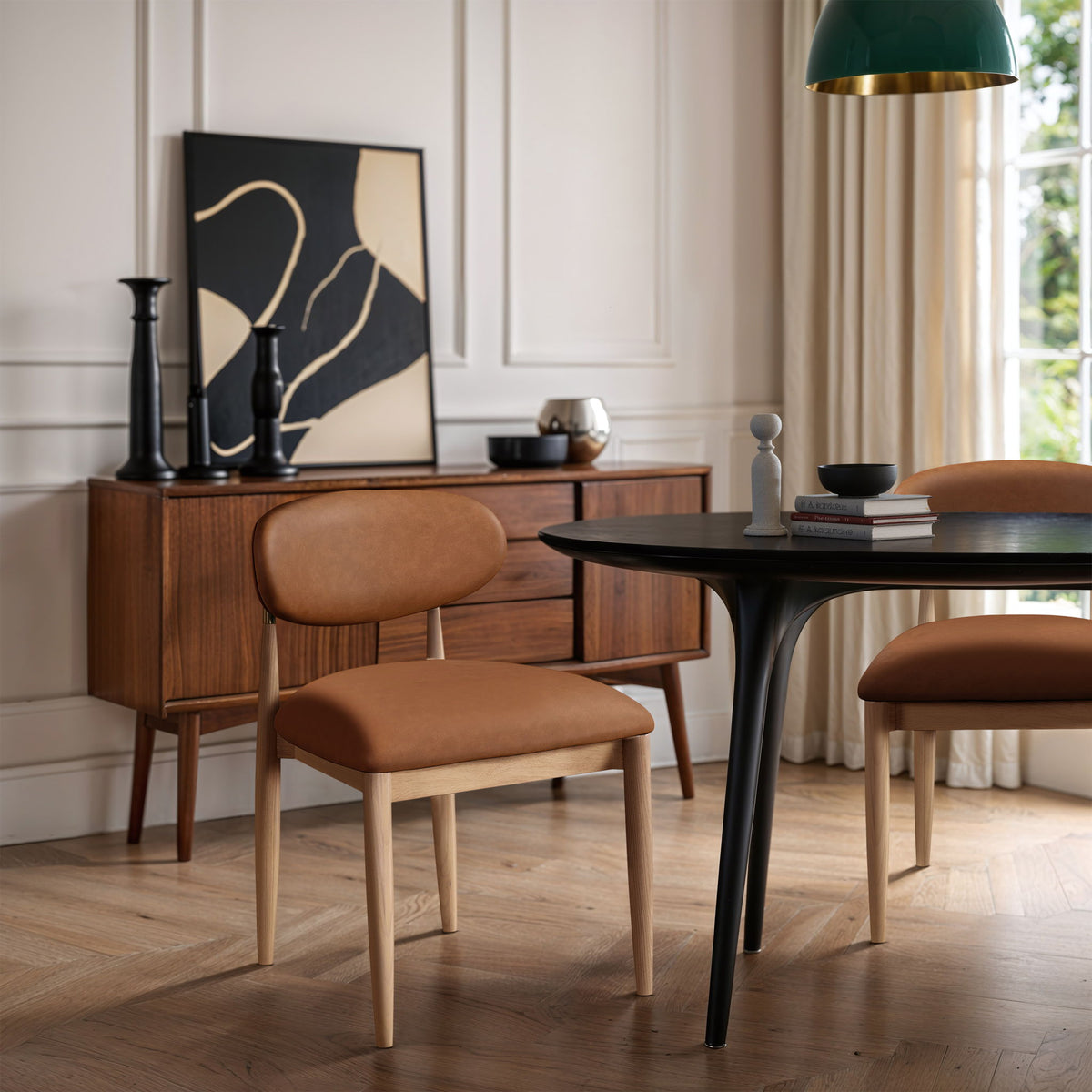 Riccio - Faux Leather Dining Side Chair (Set of 2) - Natural Frame