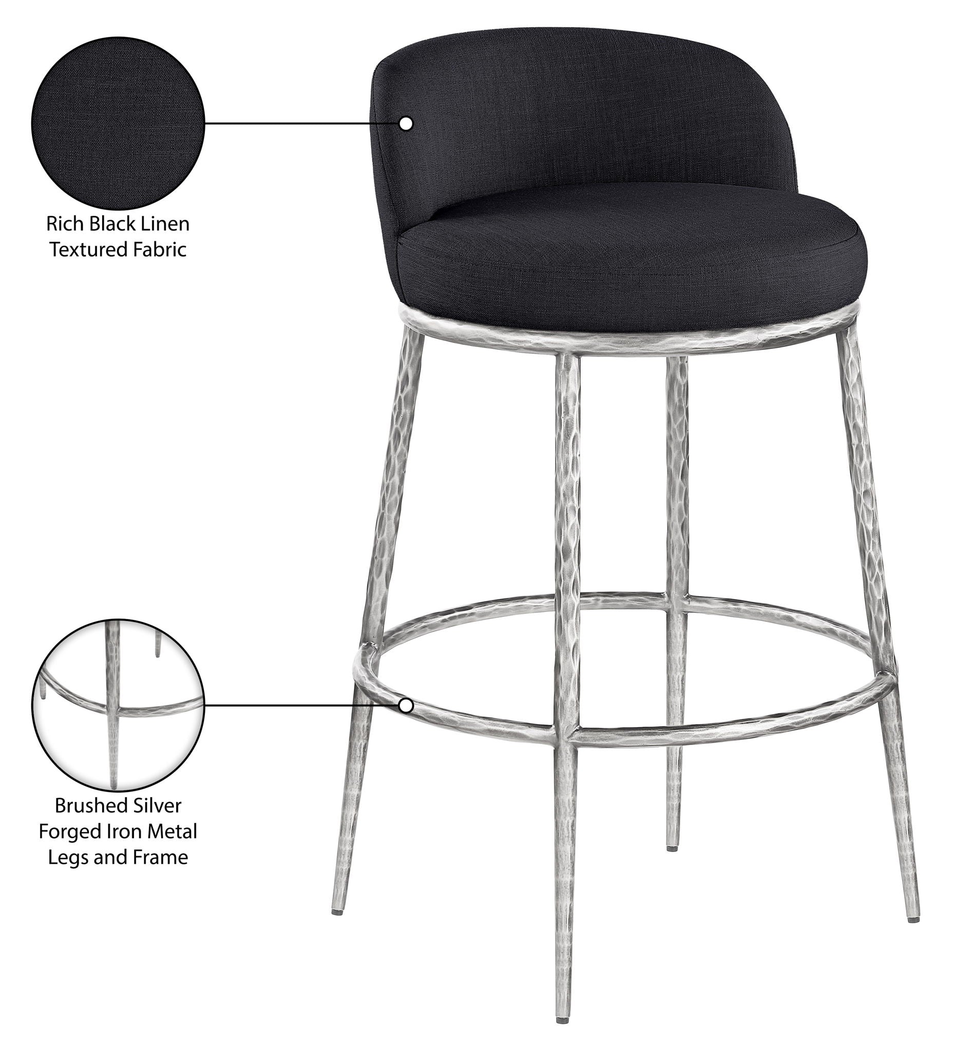 Ferro - Performance Fabric Upholstered Bar Stool - Antique Silver