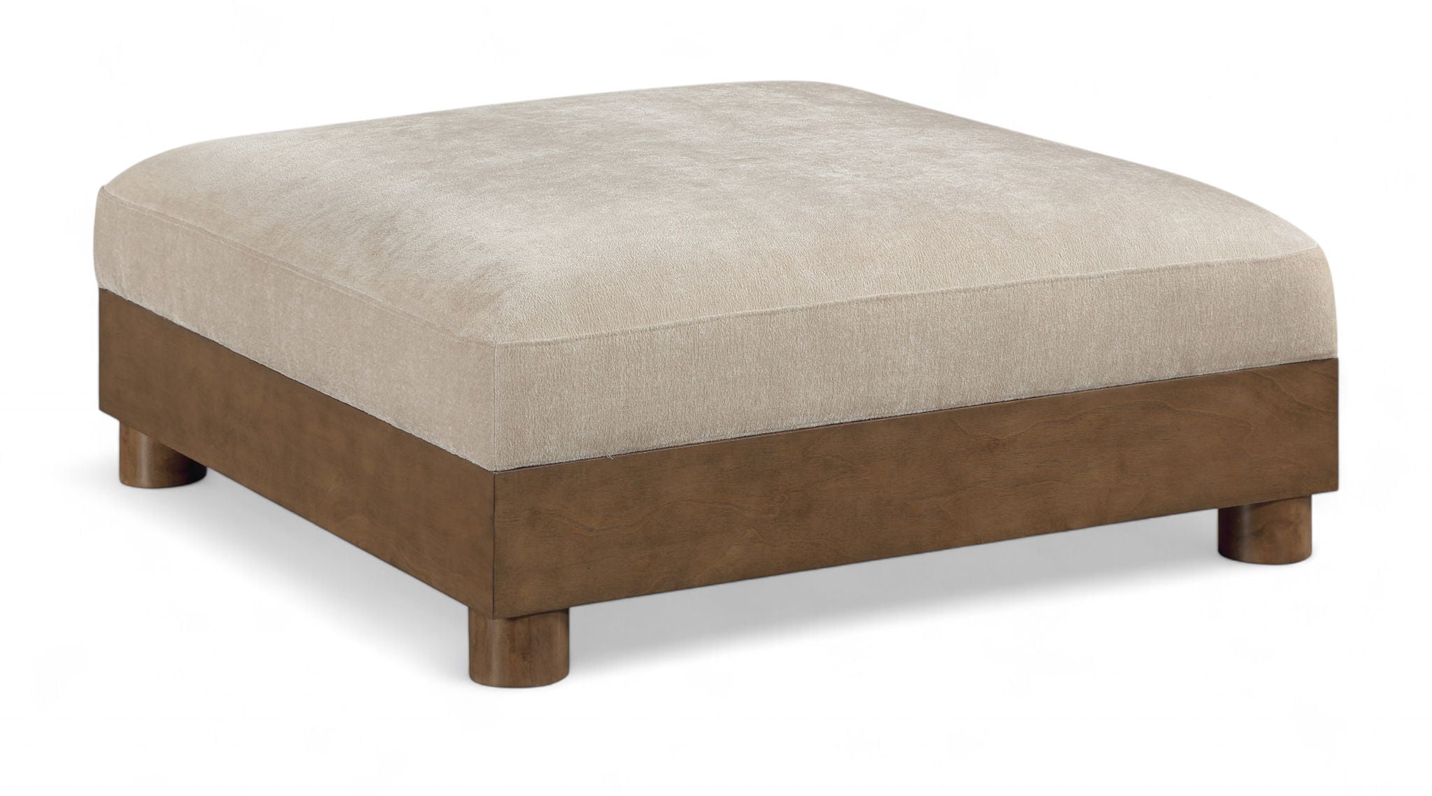 Turin - Chenille Fabric Upholstered Modular Ottoman - Taupe / Brown Walnut