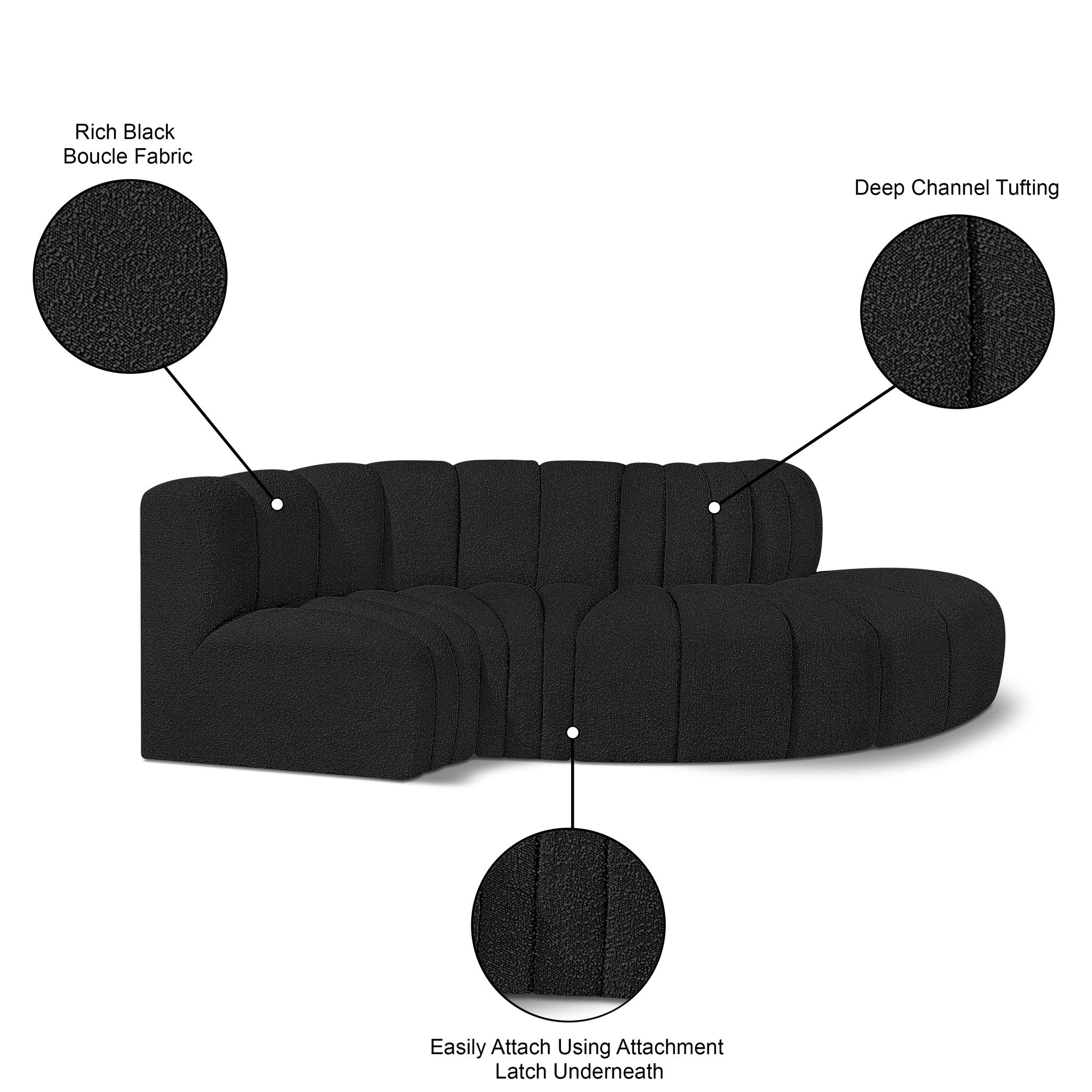 Arc - Boucle Fabric 4 Piece L-Shaped Modular Sofa
