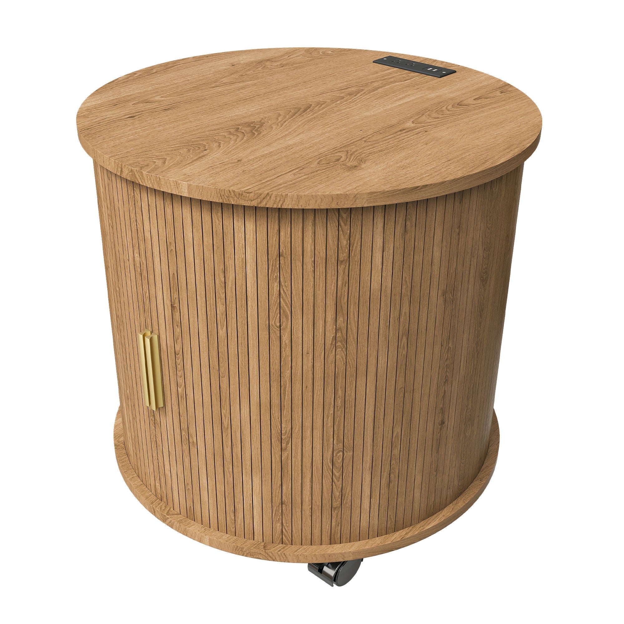 Cylinder Nightstand With Charging Station & Sliding Door