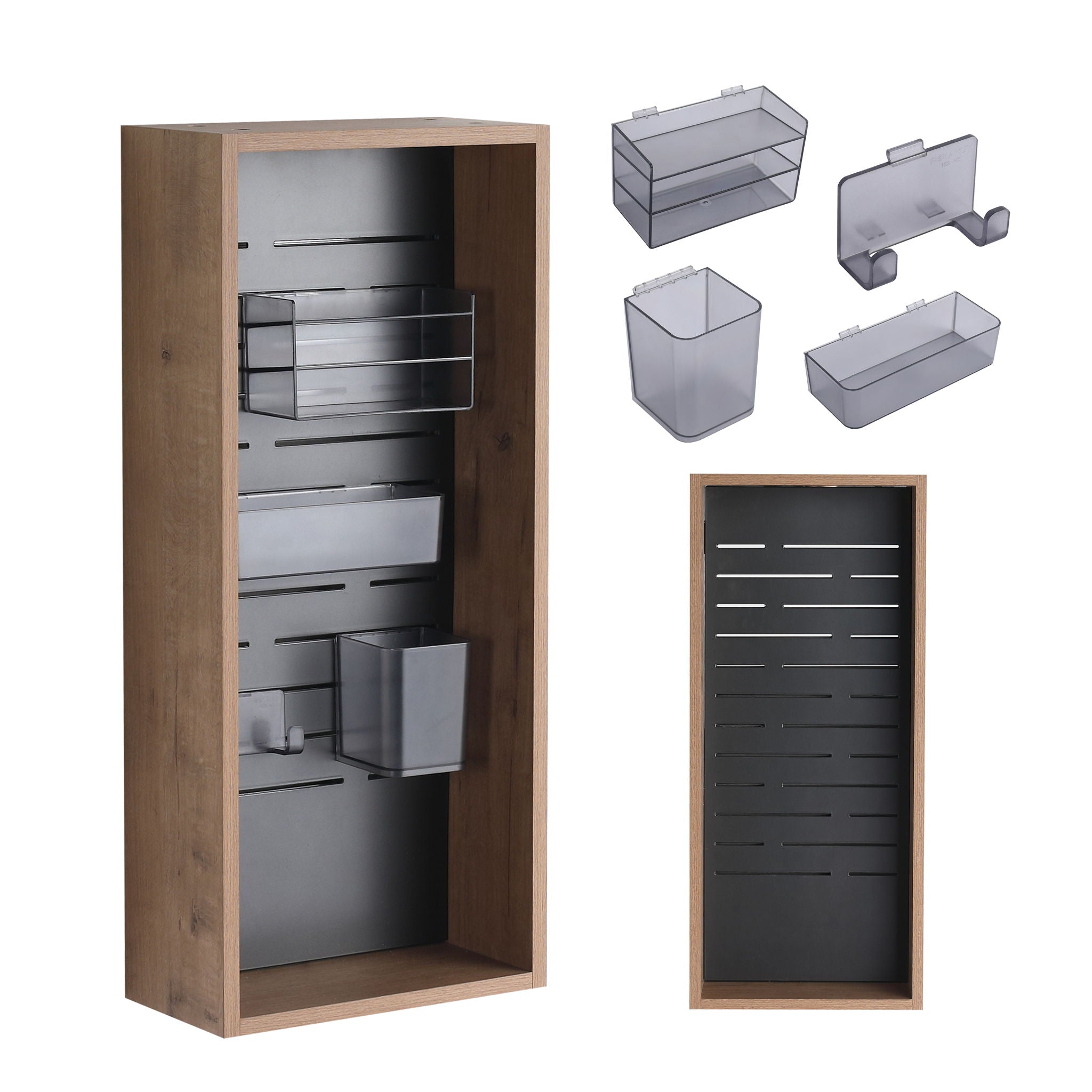 Wall Mounted Storage Cabinet With 4 Diy Accessories - Imitative Oak