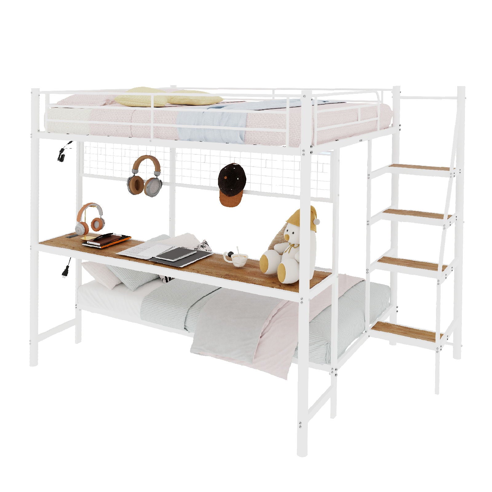 Bunk Bed With Built In Desk And LED Lighting