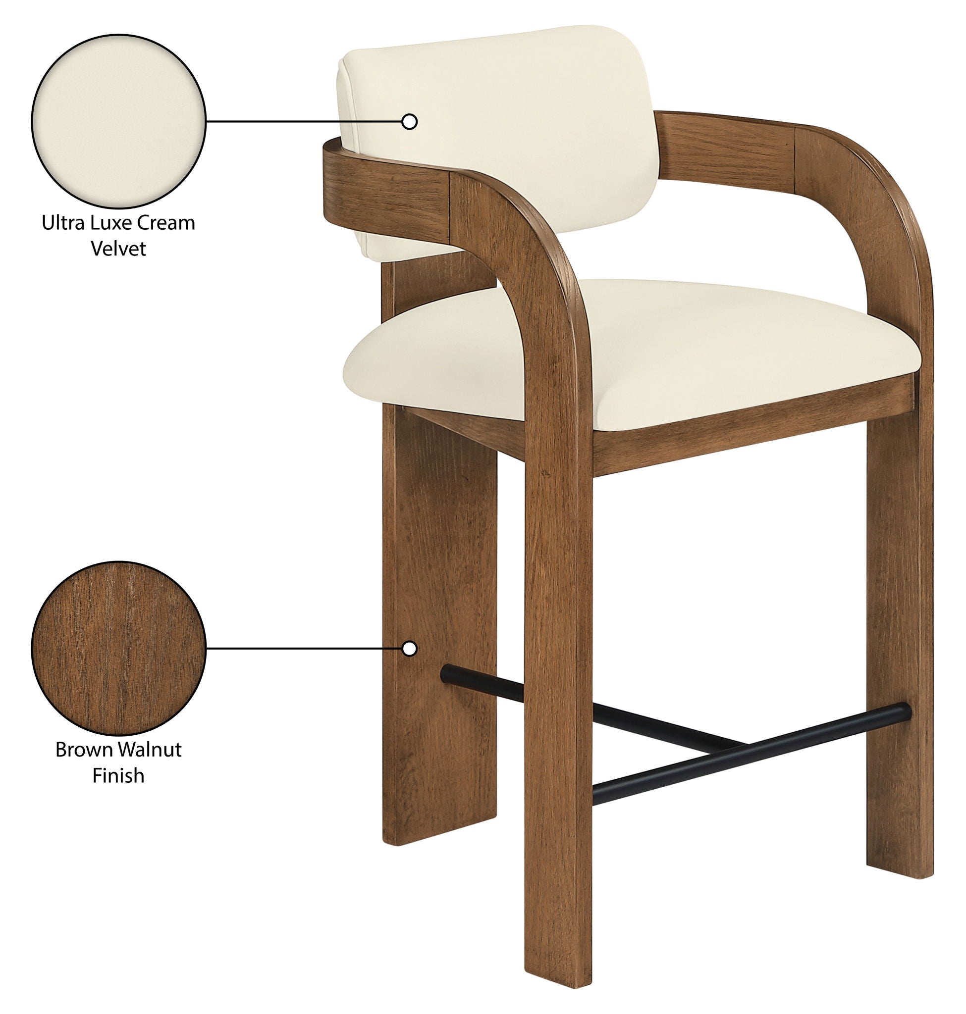 Cedra - Velvet Performance Fabric Upholstered Counter Stool - Brown Frame