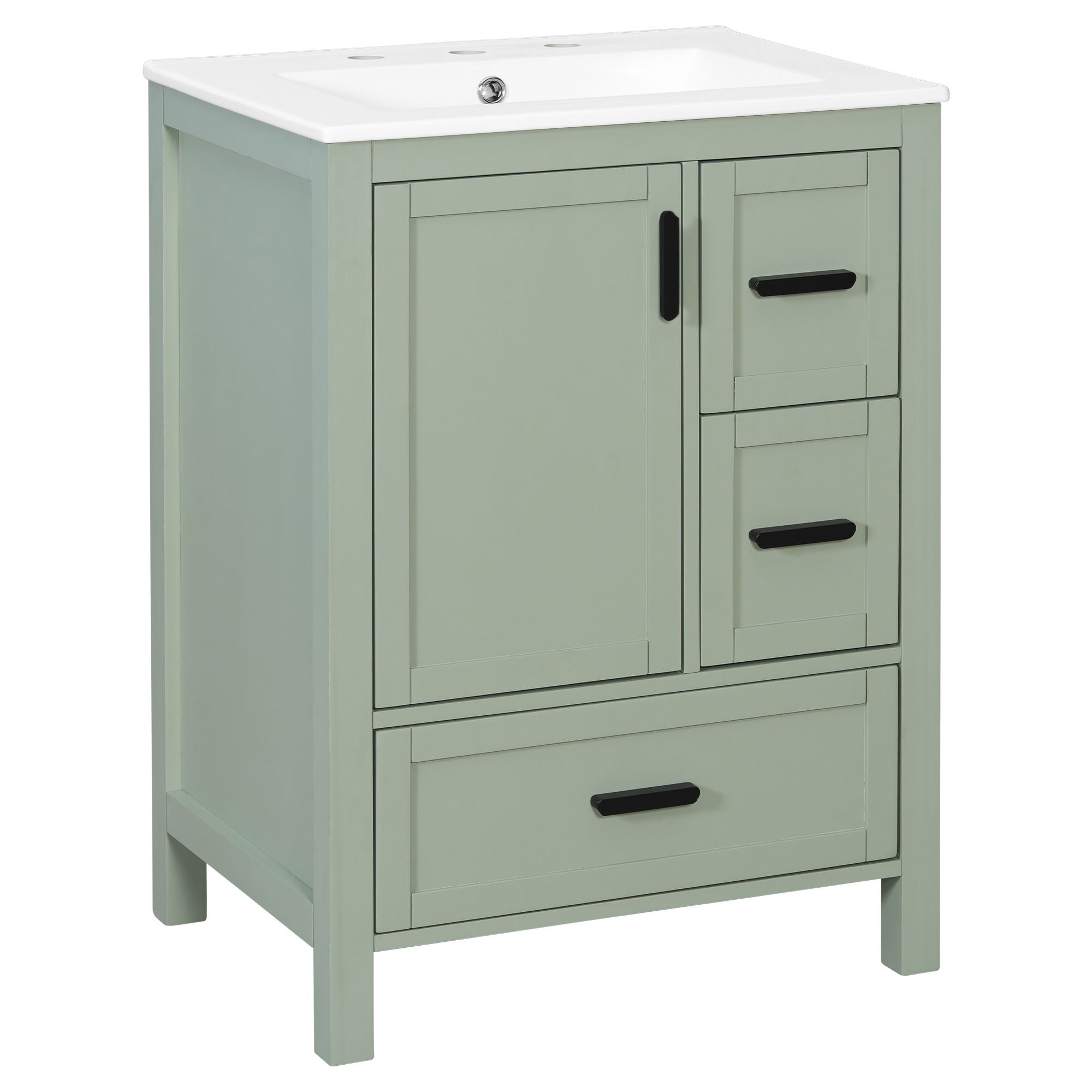 Bathroom Vanity With Sink, Soft-Close Doors, Double-Layer Shelf And 3 Drawers