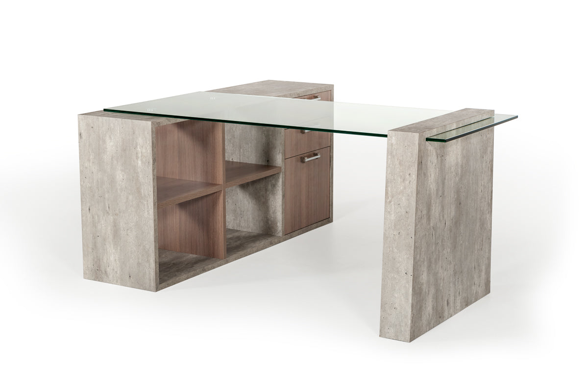 Boston Modern Glass & Faux Concrete Reversible Desk