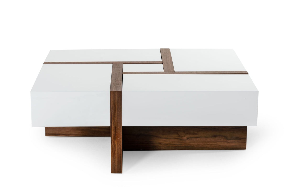 Makai Modern White & Walnut Square Coffee Table