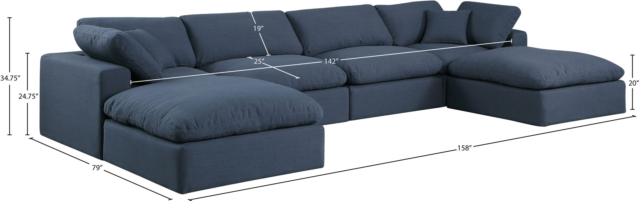 Comfy - 6 Piece Linen Modular Double Chaise Sectional