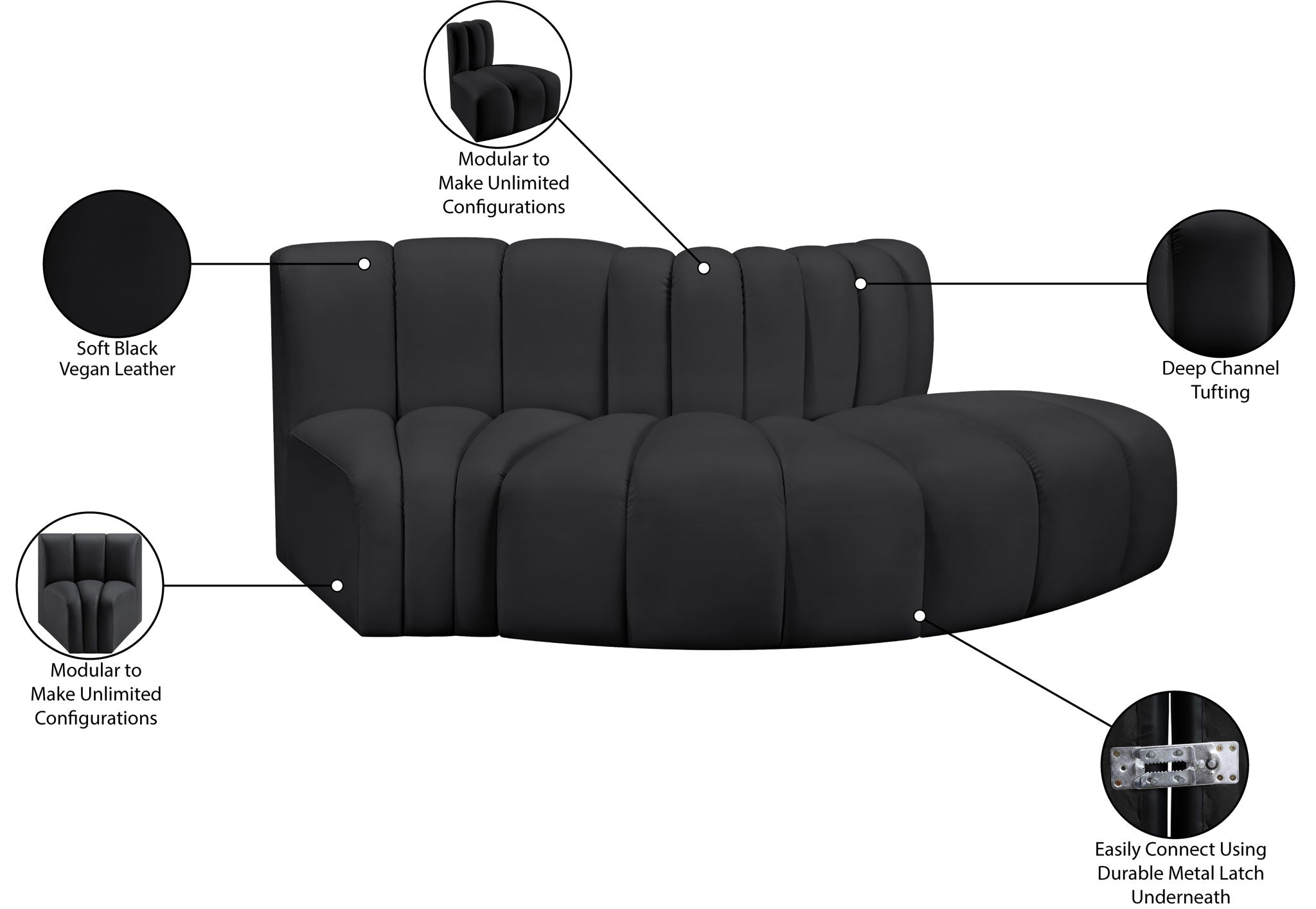 Arc - Faux Leather 3 Piece Modular Sofa