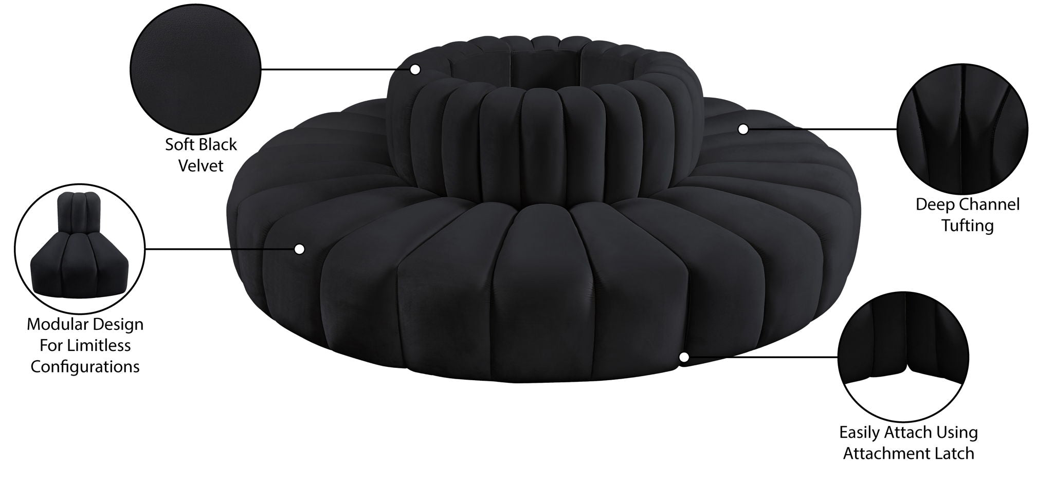 Arc - Velvet 8 Piece Round Modular Sofa