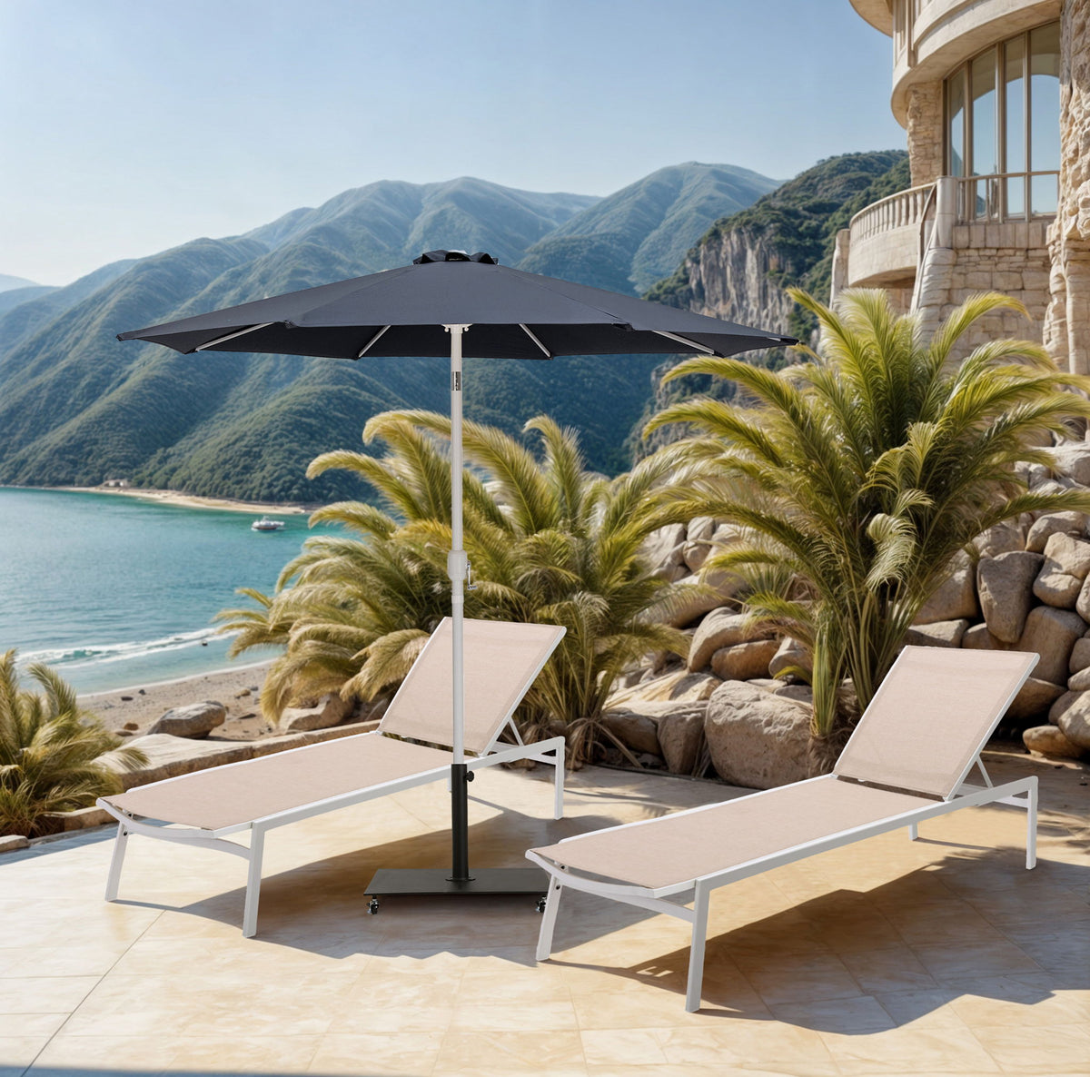 Fiji - Aluminum Patio Umbrella With Square Black And White Base