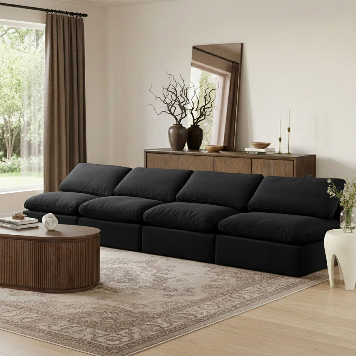 Indulge - Velvet 4 Seat Modular Armless Sofa