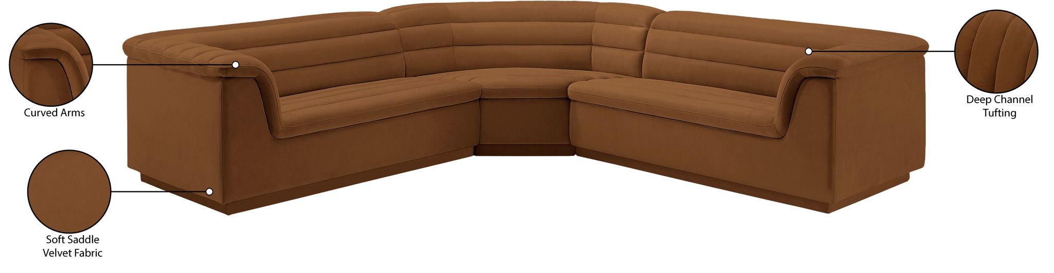Cascade - Velvet Modular Sectional - Saddle