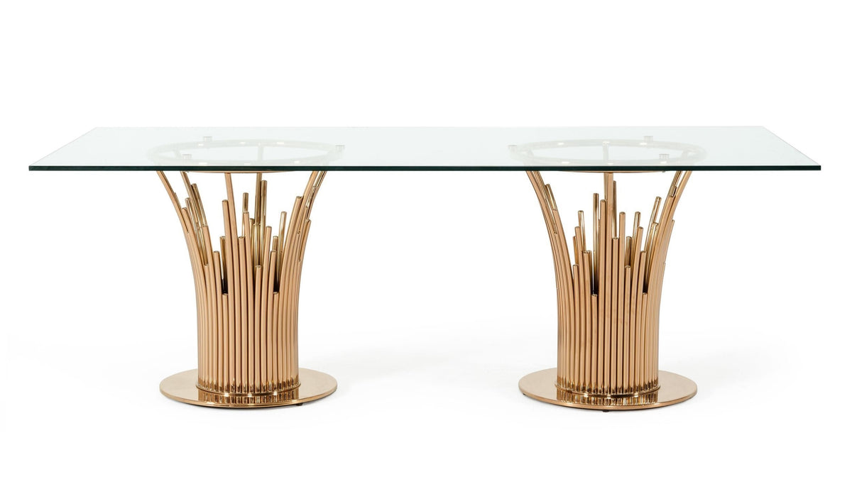 Paxton Modern Glass & Rosegold Dining Table
