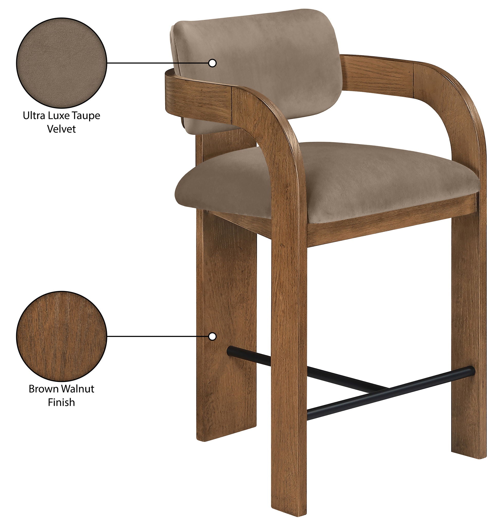 Cedra - Velvet Performance Fabric Upholstered Counter Stool - Brown Frame